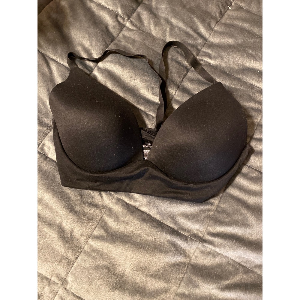 Victorias Secret Black Lightly Lined Plunge Bra 36C Racerback Straps 0558